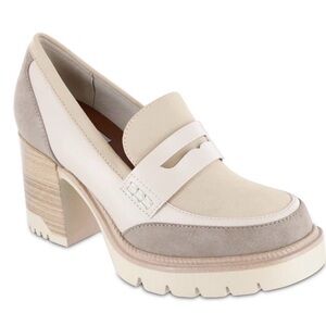 Women's NISSA CREAM & taupe chunky heel MIA SHOES SLIP ON 8.5  new in box